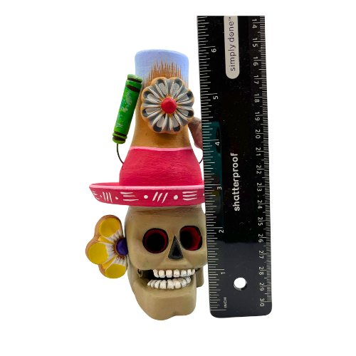 7"  Day of the Dead Candle Holder Mexican Folk Art Skull Mexican Pottery