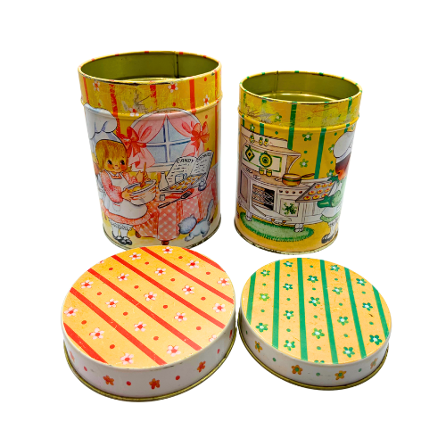 (2) 1985 House of Lloyd INC Little Baker Girls Metal Kitchen Canisters -AS IS