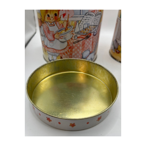 (2) 1985 House of Lloyd INC Little Baker Girls Metal Kitchen Canisters -AS IS