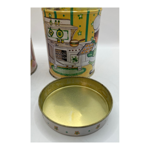 (2) 1985 House of Lloyd INC Little Baker Girls Metal Kitchen Canisters -AS IS