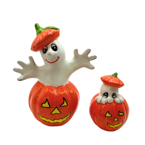 3 Vintage Ceramic Halloween Jack -O- Lanterns Figurines  Hand Painted