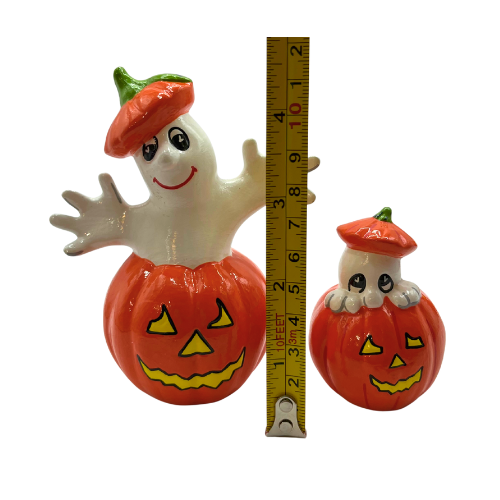 3 Vintage Ceramic Halloween Jack -O- Lanterns Figurines  Hand Painted