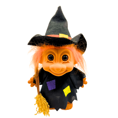 Large 90s Russ Berrie Troll Kidz Halloween Witch Costume Hard Body 10"