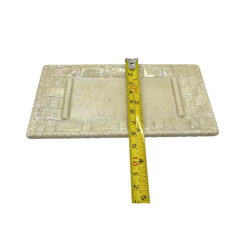 Vtg Ceramic Butter Dish Basket Weave Fruit and Floral Design Iridescent Cream Glaze 1970s Kitchen Decore