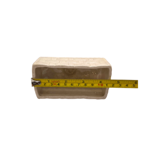 Vtg Ceramic Butter Dish Basket Weave Fruit and Floral Design Iridescent Cream Glaze 1970s Kitchen Decore