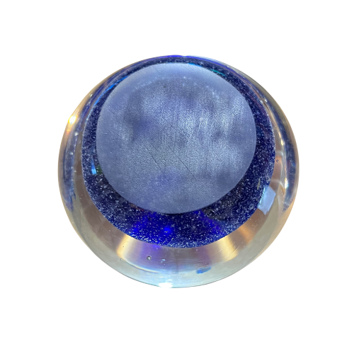 Vtg Crab Art Glass  Aquarium Paperweight Blue Clear Bubble Round Smooth  Base