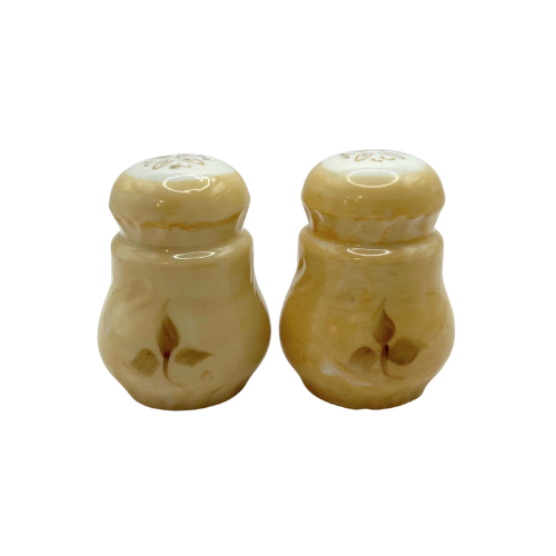 Vtg Lefton Heritage Brown Floral Salt & Pepper Set with Original Stickers