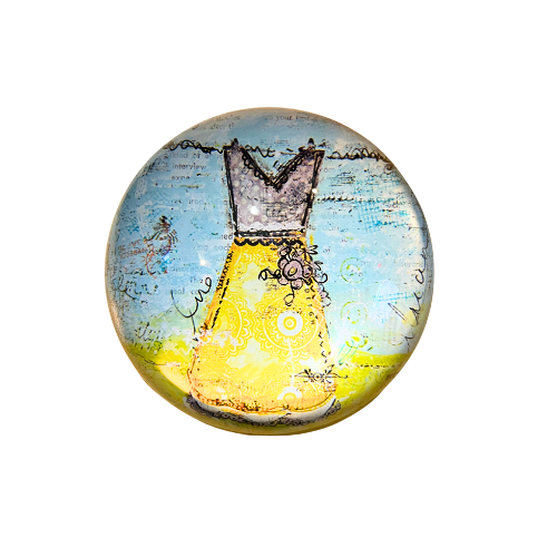 * 3" Christy Tomlinson Designs Paperweight New With Tags Yell and Gray Vintage Inspired Dress