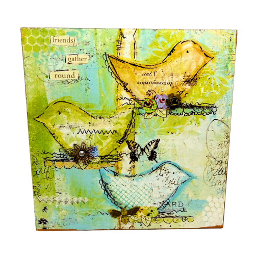 Christy Tomlinson Fiends Gather Round Bird Wall Art Hanging Plaque 9" by 9"