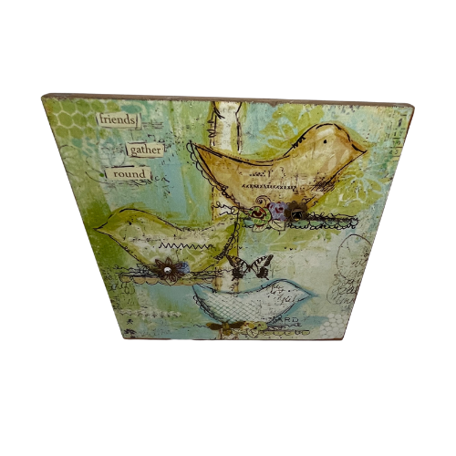 Christy Tomlinson Fiends Gather Round Bird Wall Art Hanging Plaque 9" by 9"