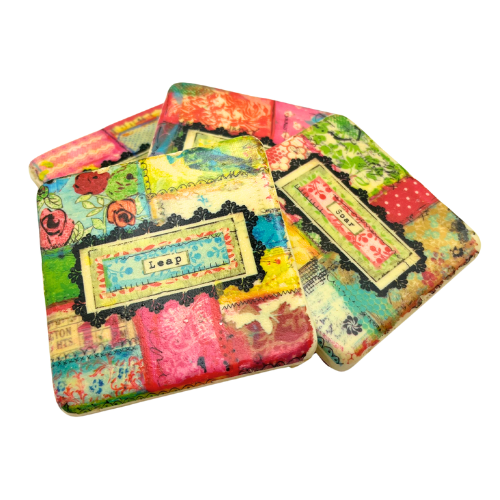 New Christy Tomlinson Designs Inspire Coasters Set of 4 Cork Back 3.75" by 3.75"