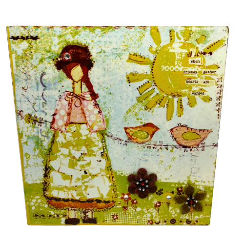 Christy Tomlinson "When friends gather hearts are warmed" Wall Art Hanging Plaque 9" by 9"