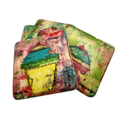 Christy Tomlinson Designs Cupcake Coasters Cork Backing New Set of 4
