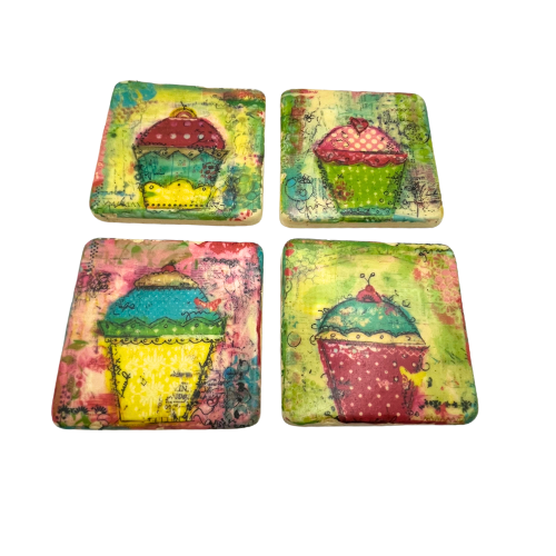 Christy Tomlinson Designs Cupcake Coasters Cork Backing New Set of 4