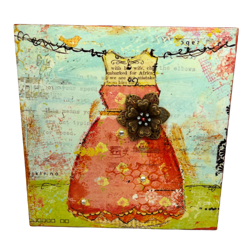 Christy Tomlinson Designs Red Dress on the Line  Wall Art Hanging Plaque 9" by 9"