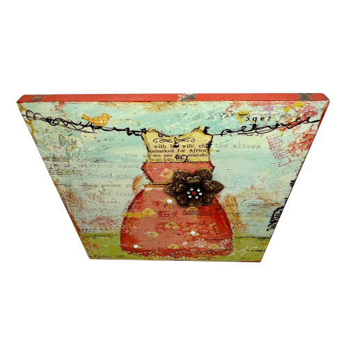 Christy Tomlinson Designs Red Dress on the Line  Wall Art Hanging Plaque 9" by 9"