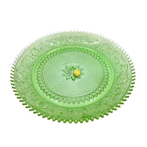 Vintage 12" Tiara Chantilly Green Sandwich Serving Platter by Indiana Glass Company with Sticker