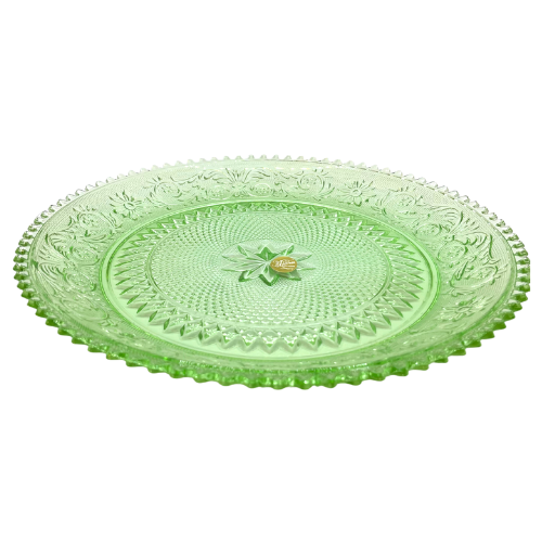 Vintage 12" Tiara Chantilly Green Sandwich Serving Platter by Indiana Glass Company with Sticker