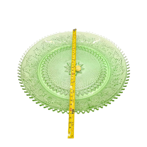 Vintage 12" Tiara Chantilly Green Sandwich Serving Platter by Indiana Glass Company with Sticker