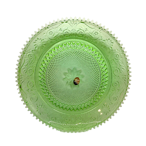 Vintage 12" Tiara Chantilly Green Sandwich Serving Platter by Indiana Glass Company with Sticker