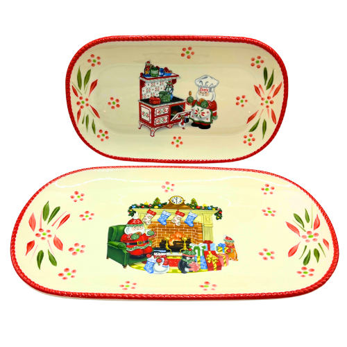 Temptations Old World Holiday Christmas Oval Platters Set of 2