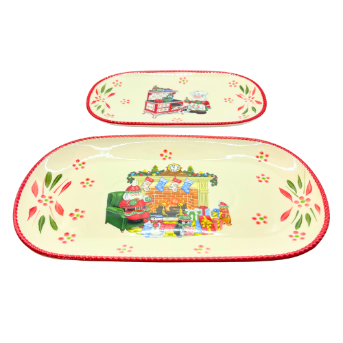 Temptations Old World Holiday Christmas Oval Platters Set of 2