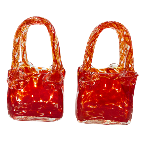 Vintage Art Glass Purses Red Clear Splatter Handblown Glass Set of 2