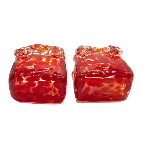 Vintage Art Glass Purses Red Clear Splatter Handblown Glass Set of 2