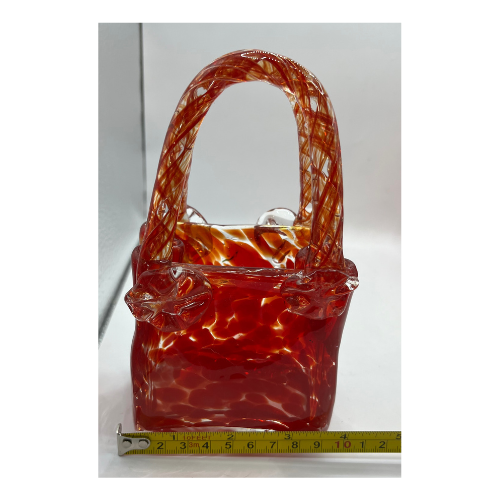 Vintage Art Glass Purses Red Clear Splatter Handblown Glass Set of 2