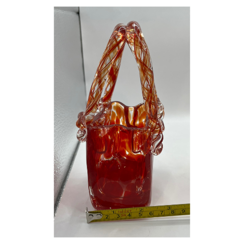 Vintage Art Glass Purses Red Clear Splatter Handblown Glass Set of 2