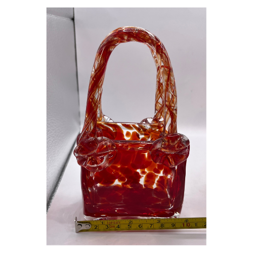 Vintage Art Glass Purses Red Clear Splatter Handblown Glass Set of 2
