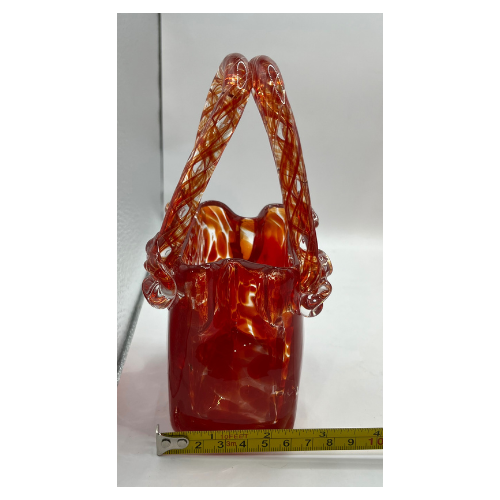 Vintage Art Glass Purses Red Clear Splatter Handblown Glass Set of 2