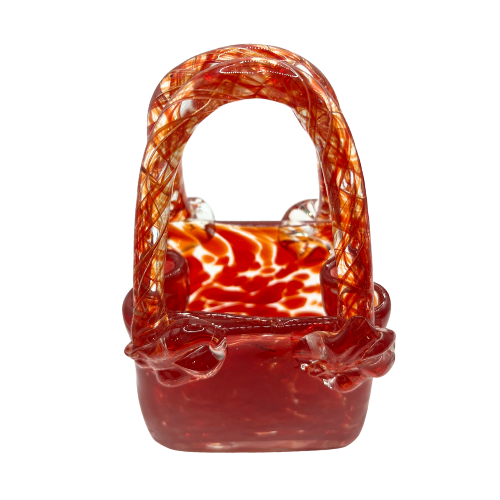 Vintage Art Glass Purses Red Clear Splatter Handblown Glass Set of 2