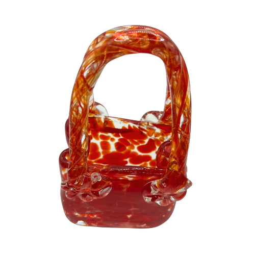 Vintage Art Glass Purses Red Clear Splatter Handblown Glass Set of 2