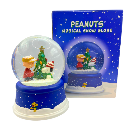 Vintage Hallmark Peanuts 50th Anniversary Christmas Musical Snow Globe 2001 with Box