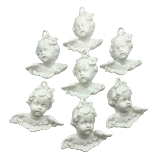 Vintage Ceramic Angel Cherub Christmas Ornaments White Porcelain Lot of 7