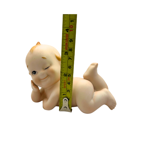 Vtg 1950’s  Kewpie Doll Lefton Bisque Porcelain Kitsch Laying On Belly Winking Figurine