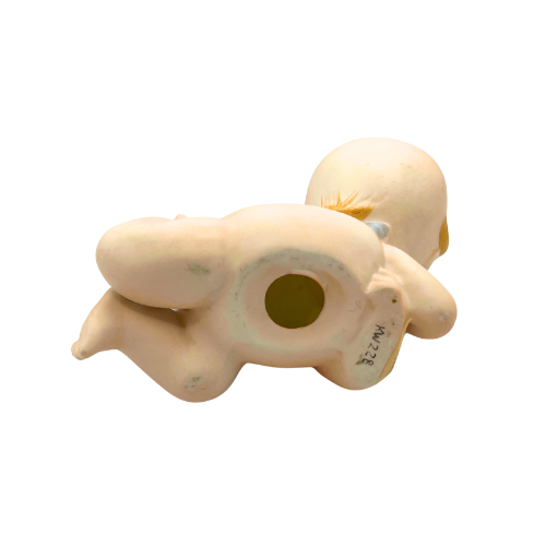 Vtg 1950’s  Kewpie Doll Lefton Bisque Porcelain Kitsch Laying On Belly Winking Figurine