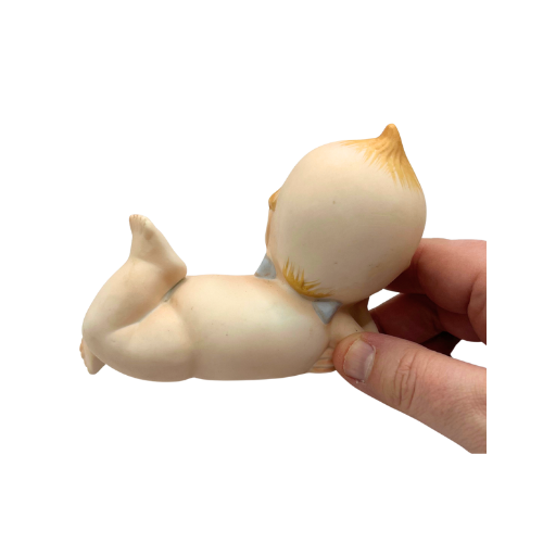 Vtg 1950’s  Kewpie Doll Lefton Bisque Porcelain Kitsch Laying On Belly Winking Figurine