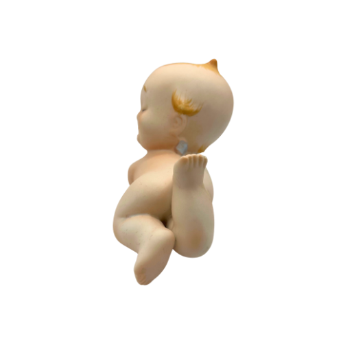 Vtg 1950’s  Kewpie Doll Lefton Bisque Porcelain Kitsch Laying On Belly Winking Figurine