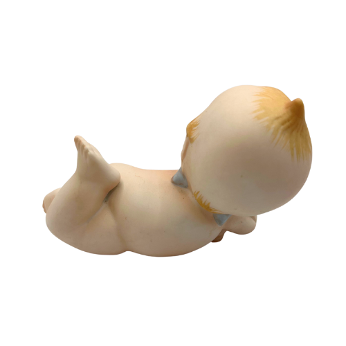 Vtg 1950’s  Kewpie Doll Lefton Bisque Porcelain Kitsch Laying On Belly Winking Figurine