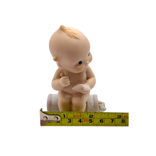 Vtg Kewpie Doll Golfer Sitting On Clubs Bisque Blue Wing Cherub Figurine 1991