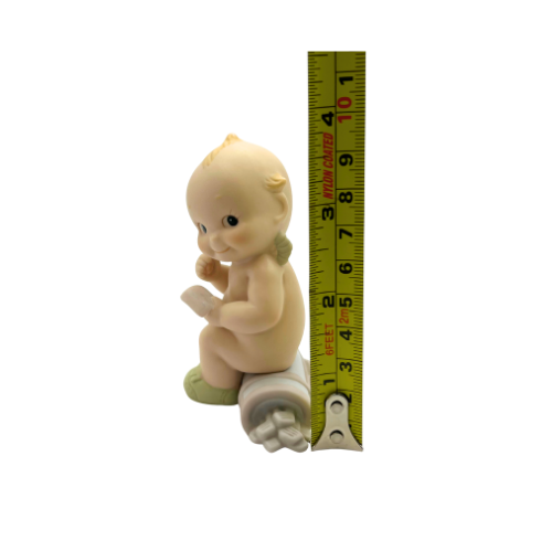 Vtg Kewpie Doll Golfer Sitting On Clubs Bisque Blue Wing Cherub Figurine 1991