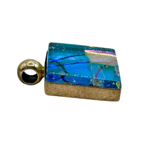 Vintage  Sterling Silver Dichroic Blue Art Glass Pendant Signed R.G  925