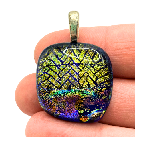 Dichroic Art Glass Square Pendant Multicolor with Sliver Tone Bale