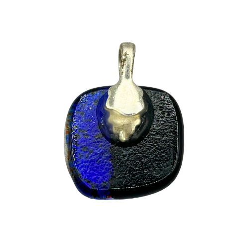 Dichroic Art Glass Square Pendant Multicolor with Sliver Tone Bale
