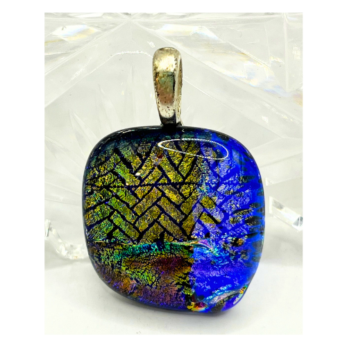 Dichroic Art Glass Square Pendant Multicolor with Sliver Tone Bale