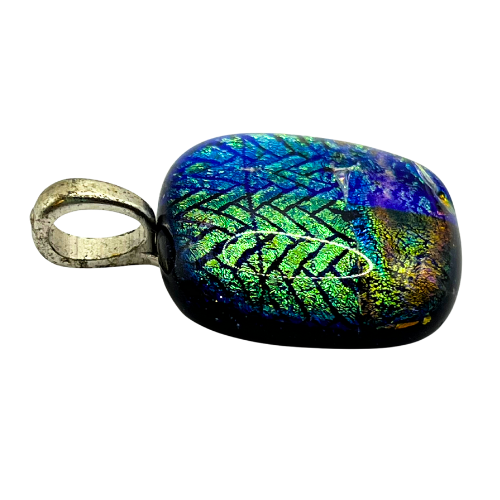 Dichroic Art Glass Square Pendant Multicolor with Sliver Tone Bale
