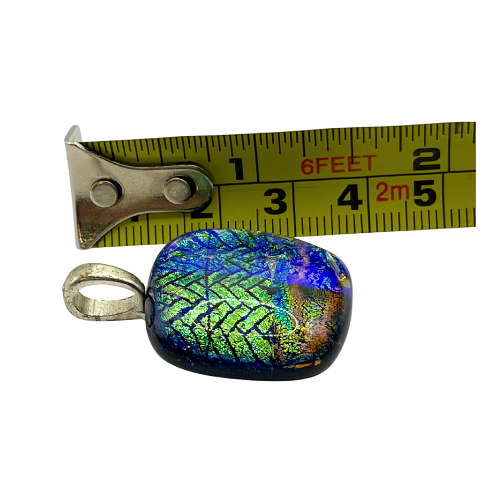 Dichroic Art Glass Square Pendant Multicolor with Sliver Tone Bale