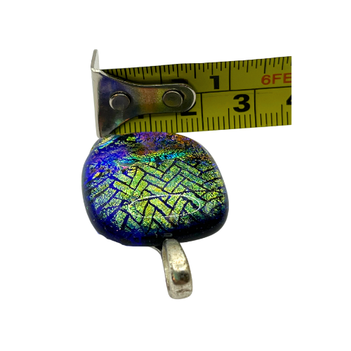 Dichroic Art Glass Square Pendant Multicolor with Sliver Tone Bale